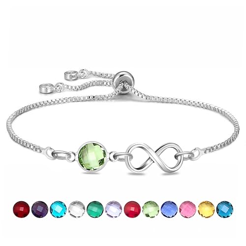 HEYEJET Silber Unendlichkeit Armbänder mit Geburtsstein Kristall für Demen Mädchen August Geburtstag Geschenke für Mama Tochter Schwester Tennisarmband Schmuck Einstellbar (8) von HEYEJET