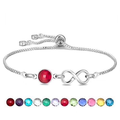 HEYEJET Silber Unendlichkeit Armbänder mit Geburtsstein Kristall für Demen Mädchen Juli Geburtstag Geschenke für Mama Tochter Schwester Tennisarmband Schmuck Einstellbar (7) von HEYEJET