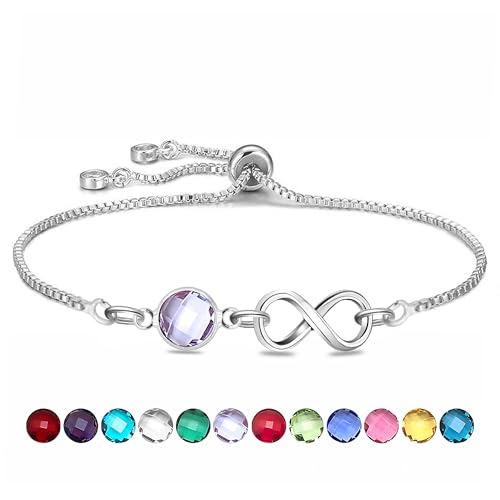 HEYEJET Silber Unendlichkeit Armbänder mit Geburtsstein Kristall für Demen Mädchen Juni Geburtstag Geschenke für Mama Tochter Schwester Tennisarmband Schmuck Einstellbar (6) von HEYEJET