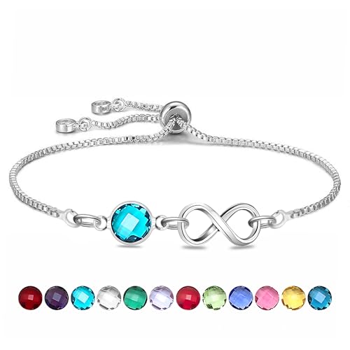 HEYEJET Silber Unendlichkeit Armbänder mit Geburtsstein Kristall für Demen Mädchen März Geburtstag Geschenke für Mama Tochter Schwester Tennisarmband Schmuck Einstellbar (3) von HEYEJET