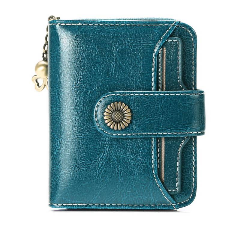 HEYHIPPO Geldbörse Leder Damen Geldklammer Brieftasche europäischer (und amerikanischer Stil Rindsleder Münzgeldbörse), Führerschein Brieftasche,Blau,13*10*3.3cm von HEYHIPPO