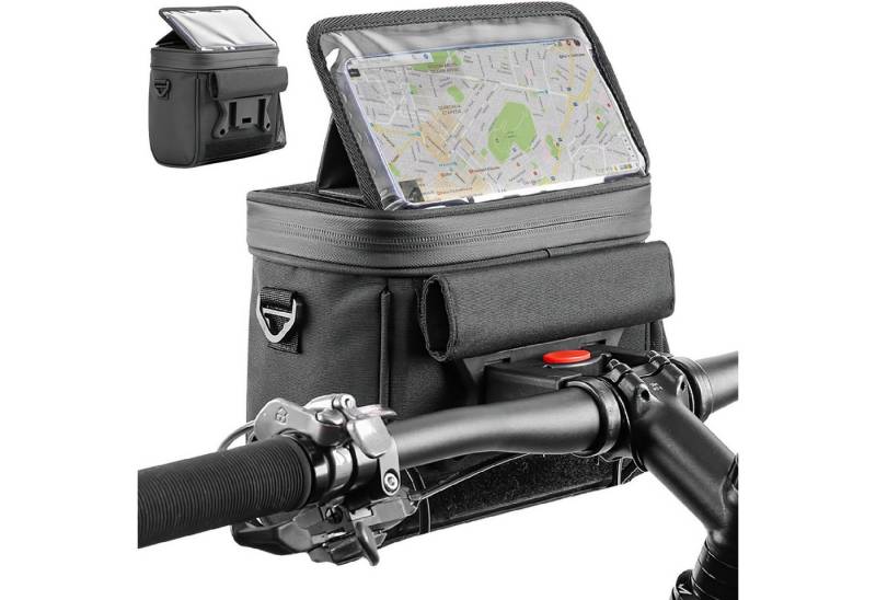 HEYHIPPO Fahrradkorb Lenkertasche, wasserdichter Fahrradkorb mit großem Fassungsvermögen (Umhängetasche Fahrrad Fronttasche, Geeignet für Mountainbikes, Vorderkopf kann Cross-Body sein, schwarz), Doppelreißverschluss fahrradtasche vorne 20,6 x 18,3 x 12,5 cm von HEYHIPPO