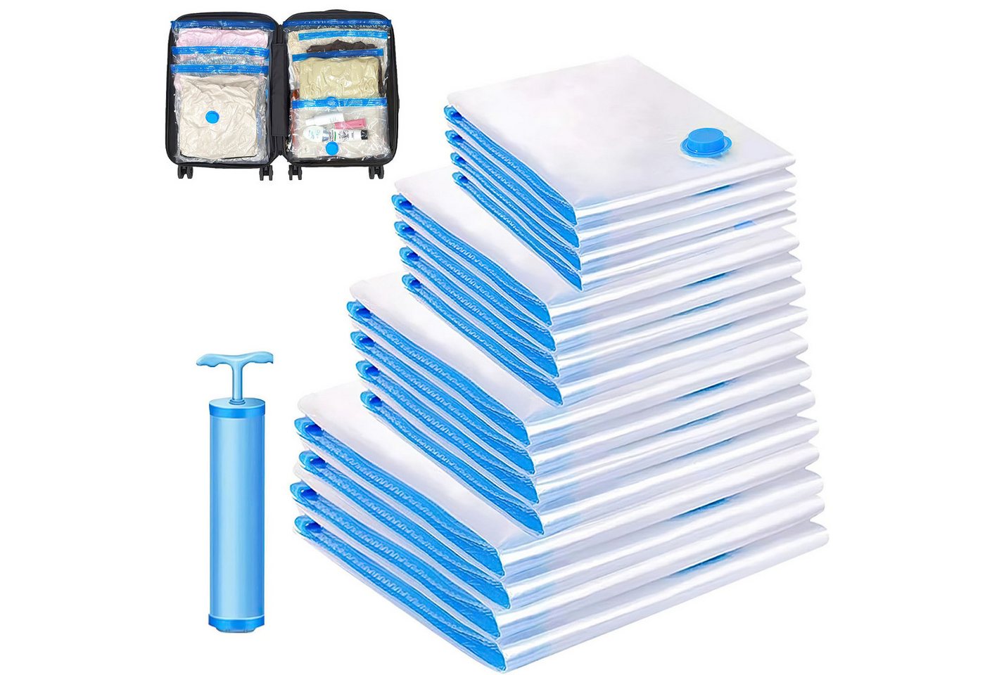 HEYHIPPO Kofferorganizer Vakuum-Kompressionsbeutel, Aufbewahrungsbeutel für Kleidung, 20 Stück (Geeignet zum Verpacken von Kleidung und zum Ordnen des Kleiderschranks, Transparenter Gepäck-Organizer in vier Größen), Komprimiertes Volumen, wiederverwendbar, kein Auslaufen von HEYHIPPO