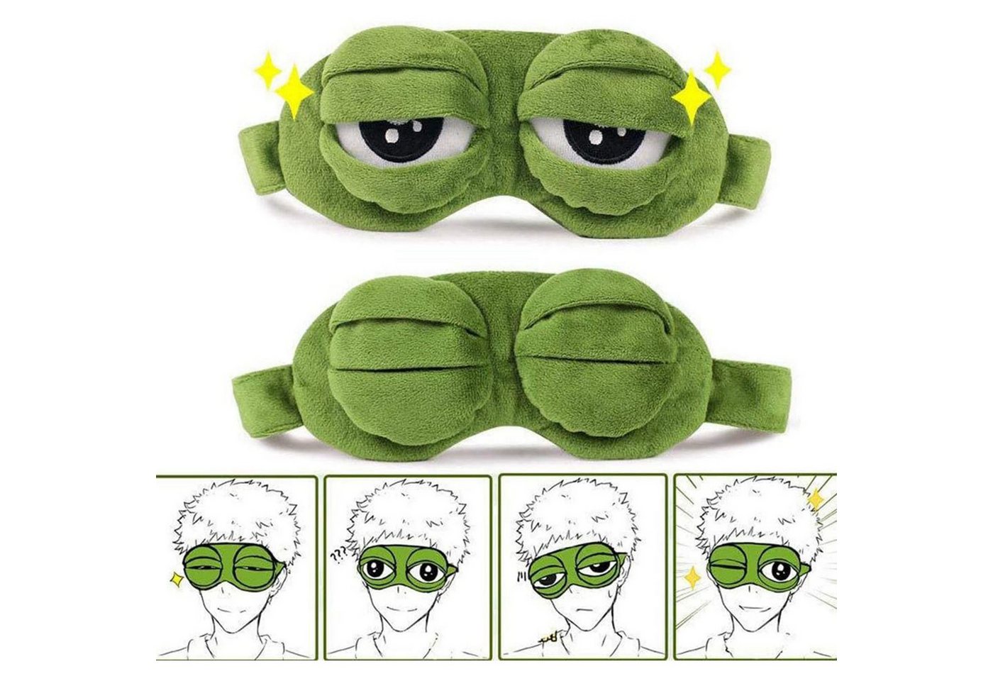 HEYHIPPO Schlafmaske 3D Schlafmaske im Frosch-Design, Plüsch Augenbinde aus PP-Baumwolle, Lustige Design Schlafmaske,ideal für Spiele,Reisen,Nickerchen&Geschenk, Atmungsaktive elastische Schlafmaske 21×7,5 cm für Kinder & Erwachsene von HEYHIPPO