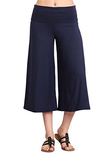 HEYHUN Damen Capri Boho Gaucho Hose mit Spitzendetail - Blau - Klein von HEYHUN