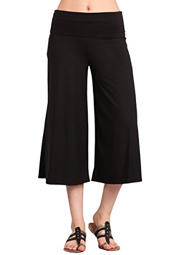 HEYHUN Damen Capri Boho Gaucho Hose mit Spitzendetail - Schwarz - Klein von HEYHUN