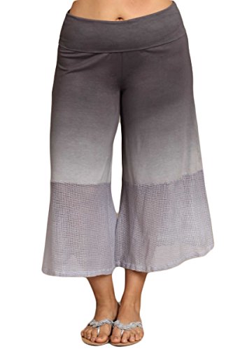 Heyhun Damen-Caprihose mit breitem Bein, Boho Gaucho mit Spitzendetail S-3XL - Grau - Groß Heyhun Damen-Caprihose mit breitem Bein, Boho Gaucho mit Spitzendetail S-3XL - Grau - Groß von HEYHUN