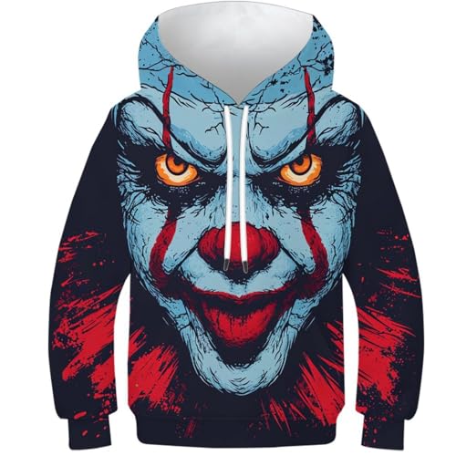 Evil Clown 3D Bedruckter Niedliches Cartoon Horror Theme Mantel Sweatshirt Langarm Pullover Mit Taschen Für Kinder Jungen- Und Mädchen 6-15 Jahre Geburtstag 9-11Y von HEYLInUP