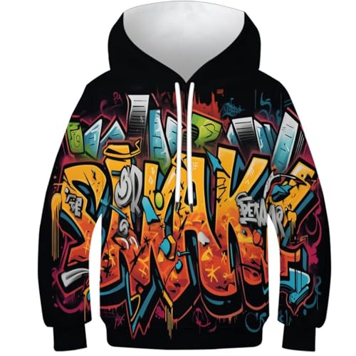 HEYLInUP Graffiti Style Unisex Teen Boys Girls 3D Printed Hoodies Kids Sportswear Street Culture Pullover Hooded Breathable Fashion Lightweight Long Sleeve with Pockets for 6-15 Years 8-10Y von HEYLInUP