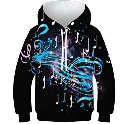 HEYLInUP Music Notes Unisex Kids Clothes 3D Print Novelty Graphic Hoodies Long Sleeve Casual Sweatshirts with Kangaroo Pockets for 6-15 Years Boys Girls 12-14Y von HEYLInUP