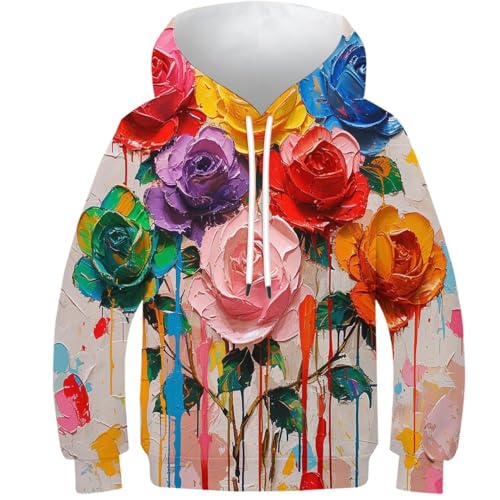 HEYLInUP Rose Unisex Kids Clothes 3D Print Colorful Flowers Funny Graphic Hoodies Long Sleeve Pullover Sweatshirts with Pockets for 6-15 Years Boys Girls 8-10Y von HEYLInUP