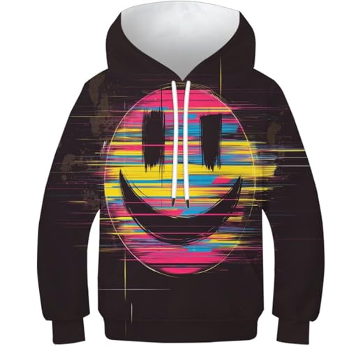 HEYLInUP Smiley Unisex Kids Clothes 3D Print Novelty Graphic Hoodies Long Sleeve Fleece Pullover with Kangaroo Pockets for 6-15 Years Boys Girls 10-12Y von HEYLInUP