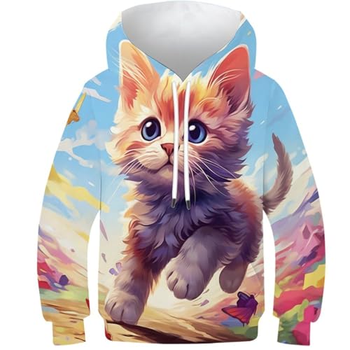 Running Kitten 3D Bedruckte Niedliches Cartoon Children's Day Gift Mantel Sweatshirt Langarm Pullover Mit Taschen Für Kinder Jungen- Und Mädchen 6-15 Jahre Geburtstag 9-11Y von HEYLInUP