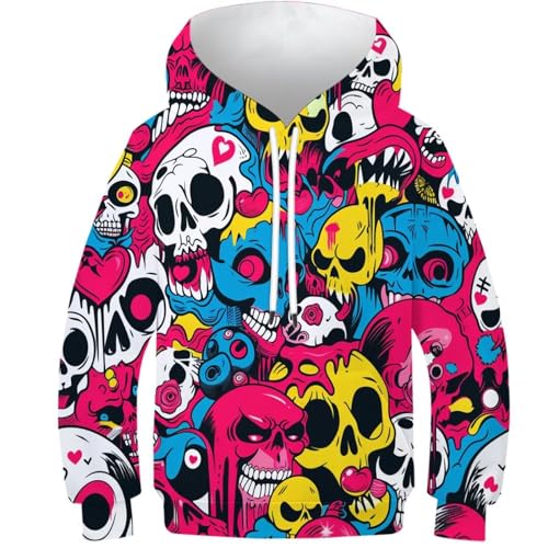 Skull Graffiti 3D Bedruckte Niedliches Cartoon Kapuzenpullover Sweatshirts Langarm Pullover Mit Taschen Für Kinder Jungen- Und Mädchen 6-15 Jahre Geburtstag 9-11Y von HEYLInUP