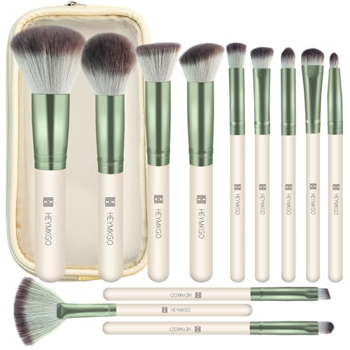 HEYMKGO Pinselset Makeup 12PCS Professionelle Makeup Pinsel Set Premium Synthetische Stiftung Pulver Blush Blending Lip Lidschatten Augenbraue Make Up Pinsel Kit mit Reisetasche von HEYMKGO