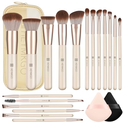 Pinselset Makeup HEYMKGO 18 Stück Professionelle Makeup Pinsel Set mit 2 Puderquaste & Reisetasche, Premium Synthetische Stiftung Puder Blush Blending Face Brush Lidschatten Kit Makeup Pinsel Tools von HEYMKGO