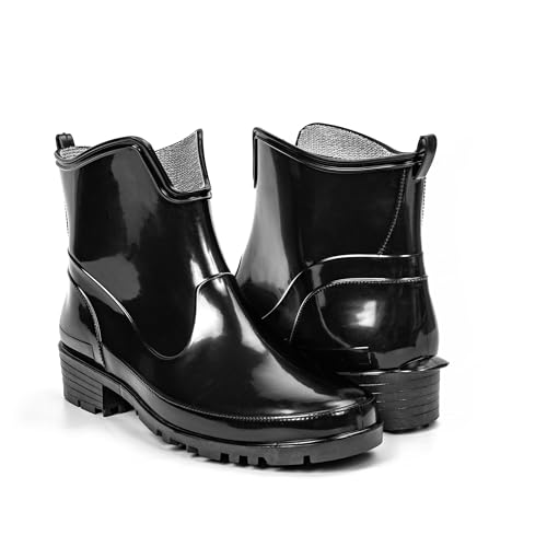 HEYO Damen Gummistiefel Kurz PVC – Wasserdichte Regenstiefel – Bequeme Rutschfeste Outdoor-Schuhe Gummistiefeletten für Herbst & Frühling (Schwarz, EU Schuhgrößensystem, Erwachsene, Numerisch, M, 38) von HEYO