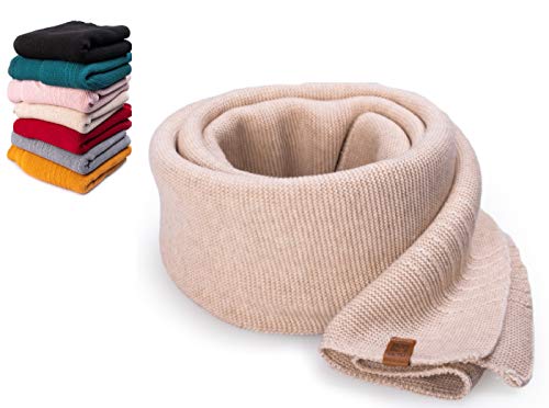 HEYO Damen Schal Winter Strickschal | H19603 | Weich Warm Gestrickt mit Leder Patch | Made IN EU (Beige) von HEYO