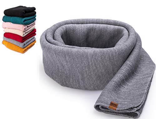 HEYO Damen Schal Winter Strickschal | H19603 | Weich Warm Gestrickt mit Leder Patch | Made IN EU (Hellgrau) von HEYO