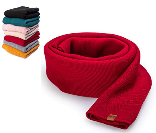 HEYO Damen Schal Winter Strickschal | H19603 | Weich Warm Gestrickt mit Leder Patch | Made IN EU (Rot) von HEYO