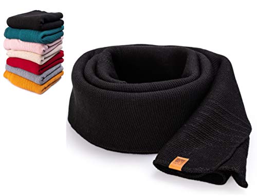 HEYO Damen Schal Winter Strickschal | H19603 | Weich Warm Gestrickt mit Leder Patch | Made IN EU (Schwarz) von HEYO