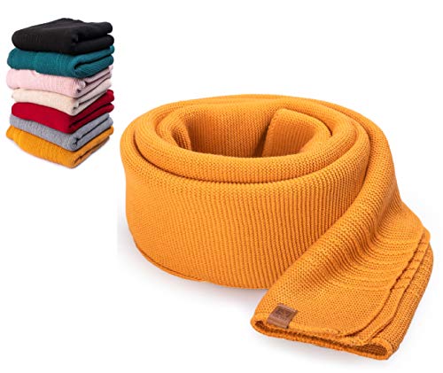 HEYO Damen Schal Winter Strickschal | H19603 | Weich Warm Gestrickt mit Leder Patch | Made IN EU (Senf) von HEYO
