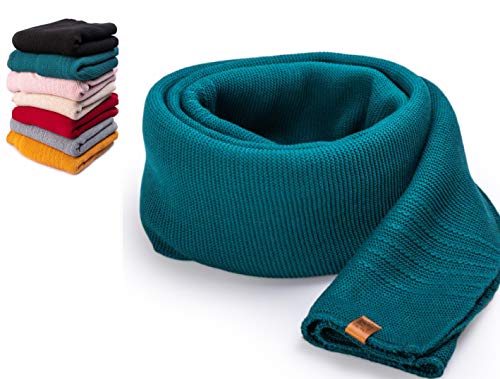 HEYO Damen Schal Winter Strickschal | H19603 | Weich Warm Gestrickt mit Leder Patch | Made IN EU (Türkis) von HEYO