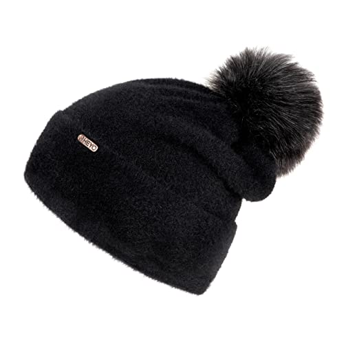 HEYO Damen Wintermütze mit Bommel warme Mütze Beanie aus Kunstpelz Teddy Fleece H22526 (Schwarz) von HEYO