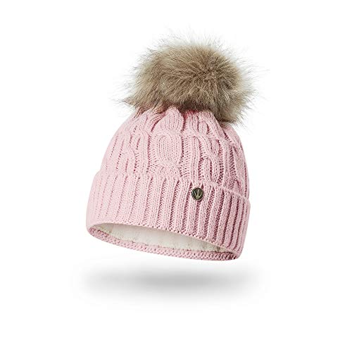 HEYO Damen Wintermütze mit Fleece Innenband H18527 | Slouch Beanie Winter Mütze | Warme Strickmütze mit Bommel | Bommelmütze (Rosa) von HEYO