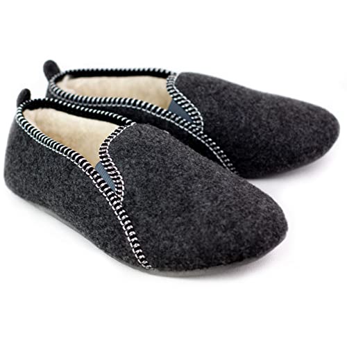 HEYO Filzpantoffeln Herren Warme Pantoffeln Filz Hausschuhe Gefüttert Wolle Pantoletten Winter (Grau, eu_footwear_size_system, adult, numeric, medium, numeric_44) von HEYO