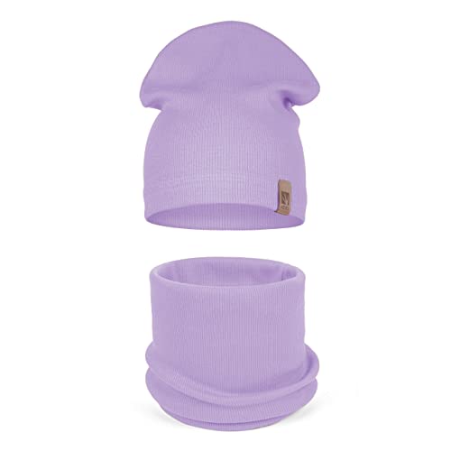 HEYO Kinder Beanie Mütze Schlauchschal Set für Mädchen Jungen Frühling Strickmütze Schal (Lila) von HEYO