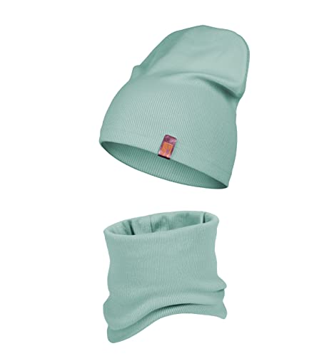 HEYO Kinder Beanie Mütze Schlauchschal Set für Mädchen Jungen Frühling Strickmütze Schal (Türkis) von HEYO