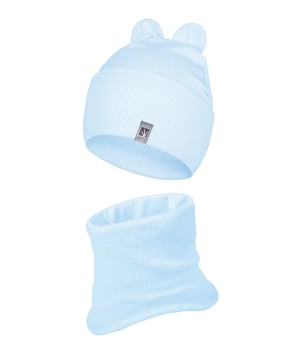 HEYO Kinder-Set Mütze Schlauchschal Beanie Loopschal Set für Mädchen Jungen Frühling Herbst (Blau) von HEYO