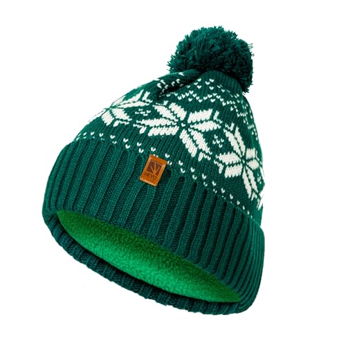 HEYO Mütze Damen Herren Norweger Mütze Bommelmütze Unisex Wintermütze Dick Gefüttert Warm (Grün) von HEYO