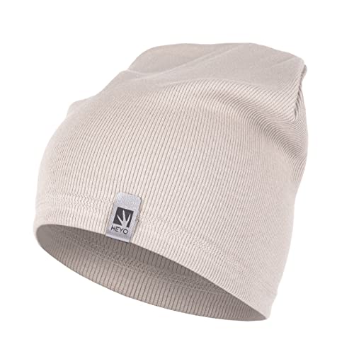 HEYO Mütze Slouch Beanie Damen Herren Strickmütze Gerippte Baumwolle (Beige) von HEYO