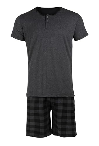 HEYO Herren Schlafanzug Kurz Pyjama 100% Baumwolle Zweiteiliges Set Shorts T-Shirt (DE/NL/SE/PL, Alphanumerisch, XXL, Regular, Regular, Dark Grey) von HEYO