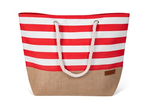 HEYO Strandtasche Damen Große Badetasche mit Streifen Freizeittasche Sommer Tasche Shopper Bag Einkaufstasche XL (Rot) von HEYO