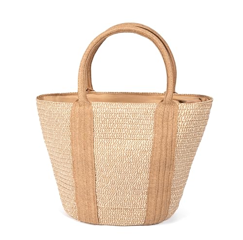 HEYO Strandtasche Damen Stroh Henkeltasche mit Reißverschluss Sommer Tasche Shopper Bag Elegante Handtasche von HEYO