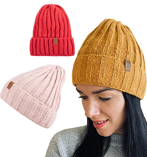 HEYO Strickmütze Damen Winter Mütze Warme Beanie Wintermütze H22507 (Rosa) von HEYO