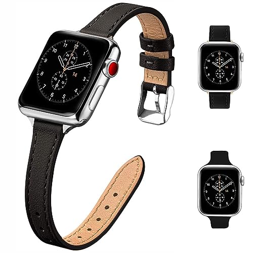 HEYOZURY 2-Pack Kompatibel mit Apple Watch Armband Frauen Schlanke Lederbänder 38mm 40mm 41mm 42mm 44mm 45mm 49mm, Top Grain Lederuhr Dünnes Armband für iWatch Ultra SE Serie 8/7/6/5/4/3/2/1 von HEYOZURY