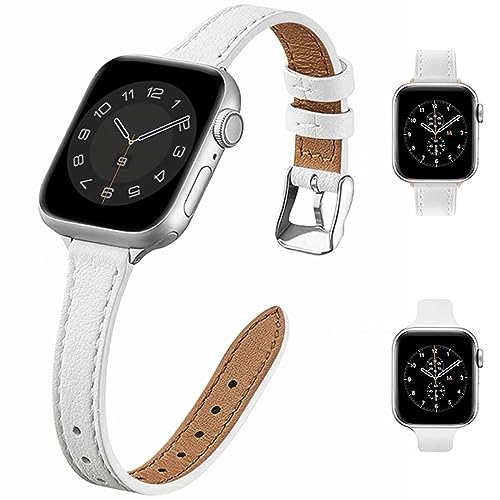 HEYOZURY 2-Pack Kompatibel mit Apple Watch Armband Frauen Schlanke Lederbänder 38mm 40mm 41mm 42mm 44mm 45mm 49mm, Top Grain Lederuhr Dünnes Armband für iWatch Ultra SE Serie 8/7/6/5/4/3/2/1 von HEYOZURY