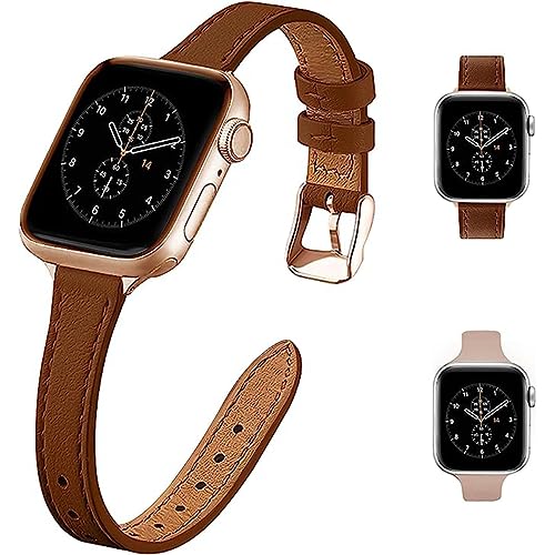 HEYOZURY 2-Pack Kompatibel mit Apple Watch Armband Frauen Schlanke Lederbänder 38mm 40mm 41mm 42mm 44mm 45mm 49mm, Top Grain Lederuhr Dünnes Armband für iWatch Ultra SE Serie 8/7/6/5/4/3/2/1 von HEYOZURY