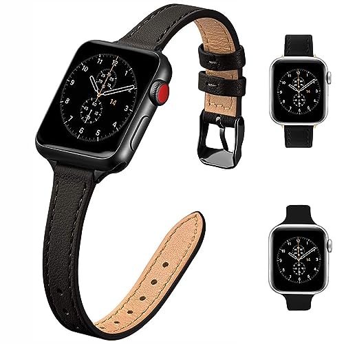 HEYOZURY 2-Pack Kompatibel mit Apple Watch Armband Frauen Schlanke Lederbänder 38mm 40mm 41mm 42mm 44mm 45mm 49mm, Top Grain Lederuhr Dünnes Armband für iWatch Ultra SE Serie 8/7/6/5/4/3/2/1 von HEYOZURY