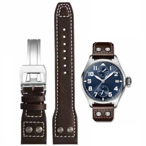 HEYOZURY Uhrenarmband für IWC Uhr Leder 21mm 22mm Ersatzband aus echtem Schwarz Blau Braun Ersatz Armband Faltschnalle Strap Original for Für IWC Big Pilot Serie für Männer von HEYOZURY