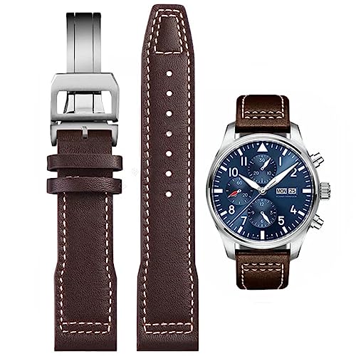 HEYOZURY Uhrenarmband für IWC Watch 20mm 21mm Ersatzband aus echtem Leder Schwarz Blau Braun Ersatz Armband Strap Original for Für IWC Pilot-Serie für Männer von HEYOZURY