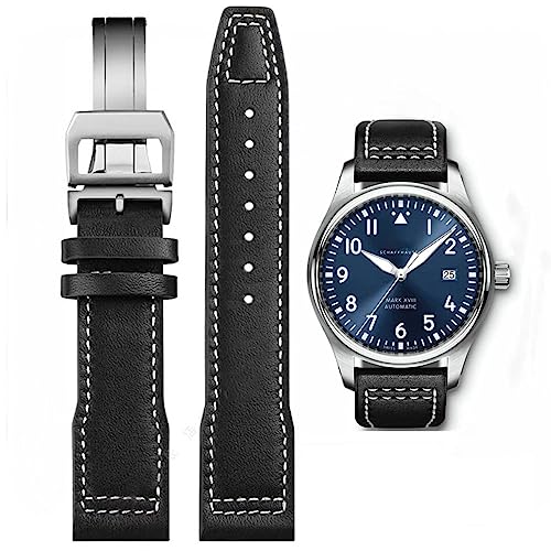 HEYOZURY Uhrenarmband für IWC Watch 20mm 21mm Ersatzband aus echtem Leder Schwarz Blau Braun Ersatz Armband Strap Original for Für IWC Pilot-Serie für Männer von HEYOZURY