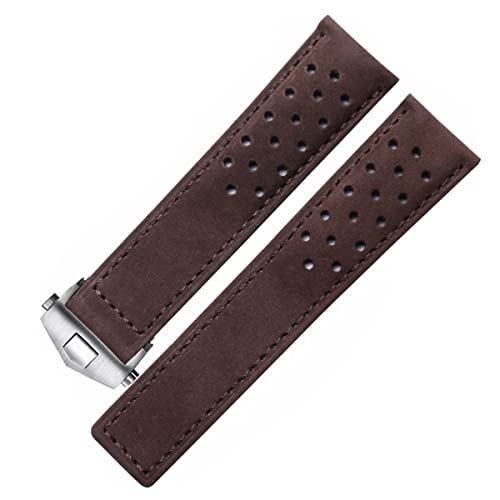 HEYOZURY Uhrenarmband für Tag Heuer 22mm,Leder Butterfly-Schnalle Perforiertes Rennarmband Aquaracer Serie Monaco Serie Ersatz Armband Original Armband for Tag Heuer von HEYOZURY