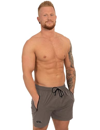 HEYPH Bequeme Designer Badeshort Herren Kurz Ohne Netz Innenbadehose Sichere Reißverschluss-Taschen Hingucker Strandhose Männer Badeshorts (DE/NL/SE/PL, Alphanumerisch, L, Regular, Regular, Anthrazit) von HEYPH