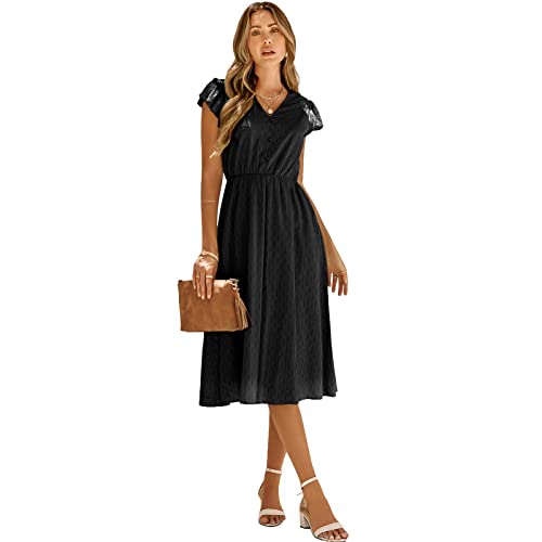 HEYPORK Damen Frühling Sommer Rock Bequem Lässig Kleider Mode Elegant Röcke Frauen Beiläufige Feste Farbe V-Ausschnitt Taille Abnehmender Frischer Stil Kleid(Schwarz, S) von HEYPORK