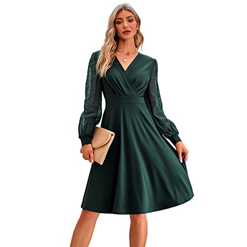 HEYPORK Damen Frühling Sommer Rock Bequem Lässig Kleider Mode Elegant Röcke Frauen Trendy V-Ausschnitt Jacquard Kleid(Grün, S) von HEYPORK